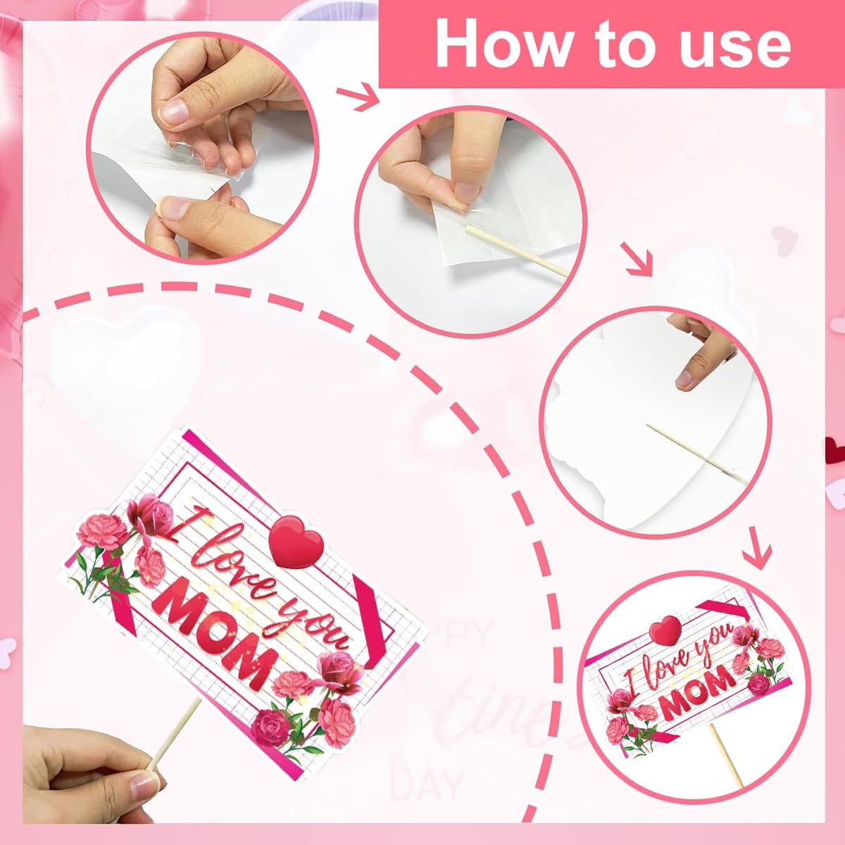 Happy Mother's Day Decorations Photo Booth Props Kit- Elegant Mothers Day Decor for Home Office Class Photos Showing Love to Mom