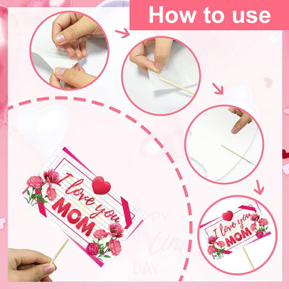 Happy Mother's Day Decorations Photo Booth Props Kit- Elegant Mothers Day Decor for Home Office Class Photos Showing Love to Mom