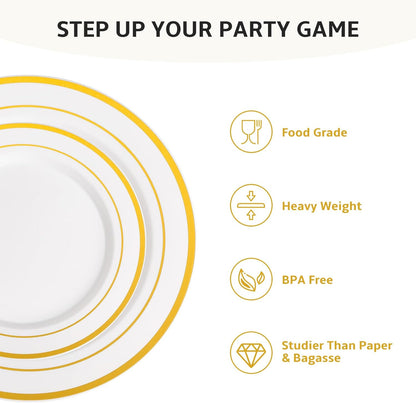 AOZITA 200 PCS White Plastic Plates, Premium Heavy Duty Disposable Plates for Party, 100 Dinner Plates & 100 Salad Dessert Plates, Sturdy Hard Plastic Dinnerware for Wedding, Events