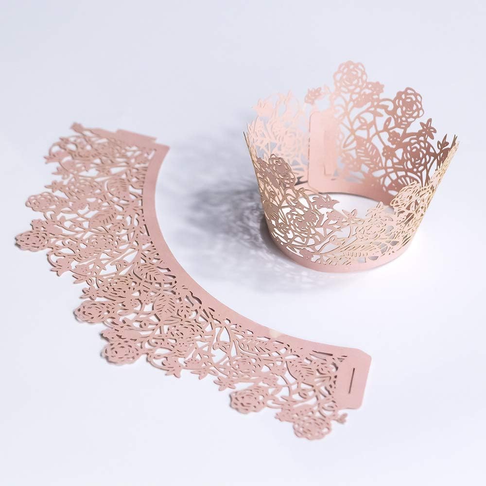 YOZATIA 60pcs Black Rose Lace Cupcake Wrappers Holders, Laser Cut Cupcake Liners Decorative Liners for Wedding Party Birthday Cake Decoration Supplies
