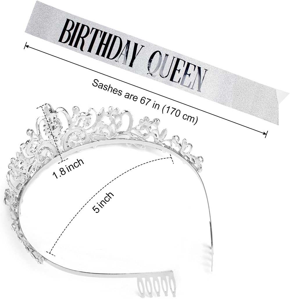 COCIDE Birthday Queen Sash & Rhinestone Tiara Set Gold Happy Birthday Crowns for Women Party Decoration Kit Rhinestone Headband for Women Glitter Crystal Hair Accessories for Cake Topper