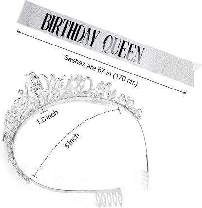 COCIDE Birthday Queen Sash & Rhinestone Tiara Set Gold Happy Birthday Crowns for Women Party Decoration Kit Rhinestone Headband for Women Glitter Crystal Hair Accessories for Cake Topper