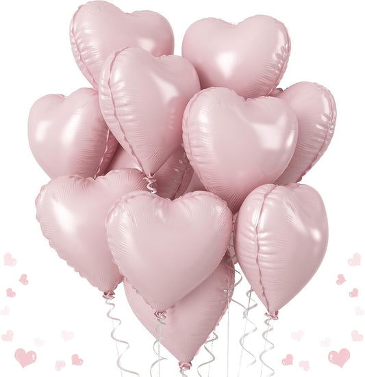 Pink Mixed Heart Balloons, 18 Inch 12 Pcs Hot Pink Foil Heart Shape Balloons, Light Candy Color Love Balloon, Sweet Theme Party Decorations for Girls Women Birthday Wedding Valentines Baby Shower - Colors B