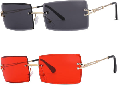 Rectangle Sunglasses for Men/Women Small Rimless Square Shade Eyewear