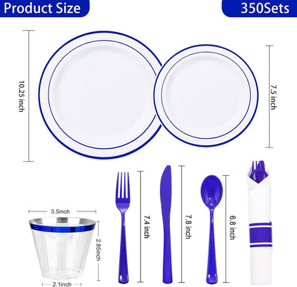 WELLIFE 350-Piece Gold Disposable Plates and Cutlery Set - Premium 10.25" Dinner Plates, 7.5" Dessert Plates, 9oz Cups & Cutlery for Weddings, Catering Events - 50 Guest Service - Elegant & Sturdy