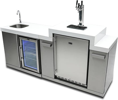 Mont Alpi Bar Series MA-BEVKEG Stainless Steel Outdoor Rated 3 Beer Tap Kegerator Keg Center Dispenser + Beverage Center with Compact Refrigerator + Granite Countertops