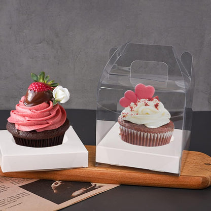 12 PCS Individual Cupcake Containers Single Cupcake Boxes with Handle and Inserts Clear Plastic Favor Boxes