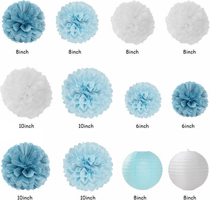 2026 Blue Class-Congratulations Prom Graduation Party-Decorations - 22pcs High School College Grad Supplies Decor,Royal Navy White Silver Tissue Pom Poms Streamers, Paper Flowers Lanterns Hugmoon