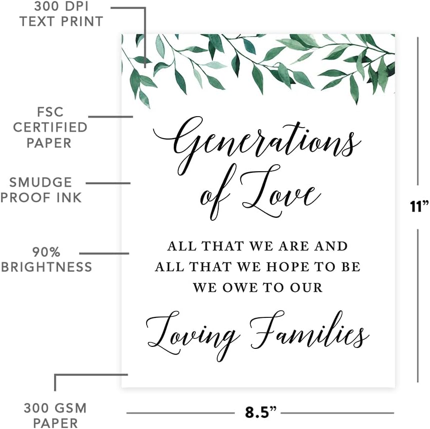 Andaz Press Wedding Party Signs, Natural Greenery Green Leaves, 8.5x11-inch, Bridal Shower Scavenger Hunt, 1-Pack - Colors D