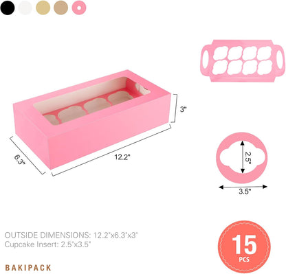 25 Pink Cupcake Boxes, Cupcake Boxes 6 Count with Window and Inserts, Mother's Day Cupcake Holders for Cupcakes, Muffins, Cookies