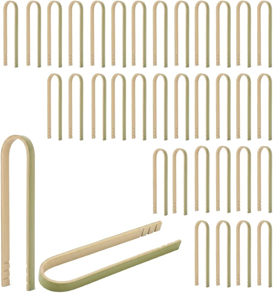 36Pcs 3.9-Inch Bamboo Serving Tongs, Disposable Wooden Tongs for Charcuterie Boards, Parties, and Food Presentation
