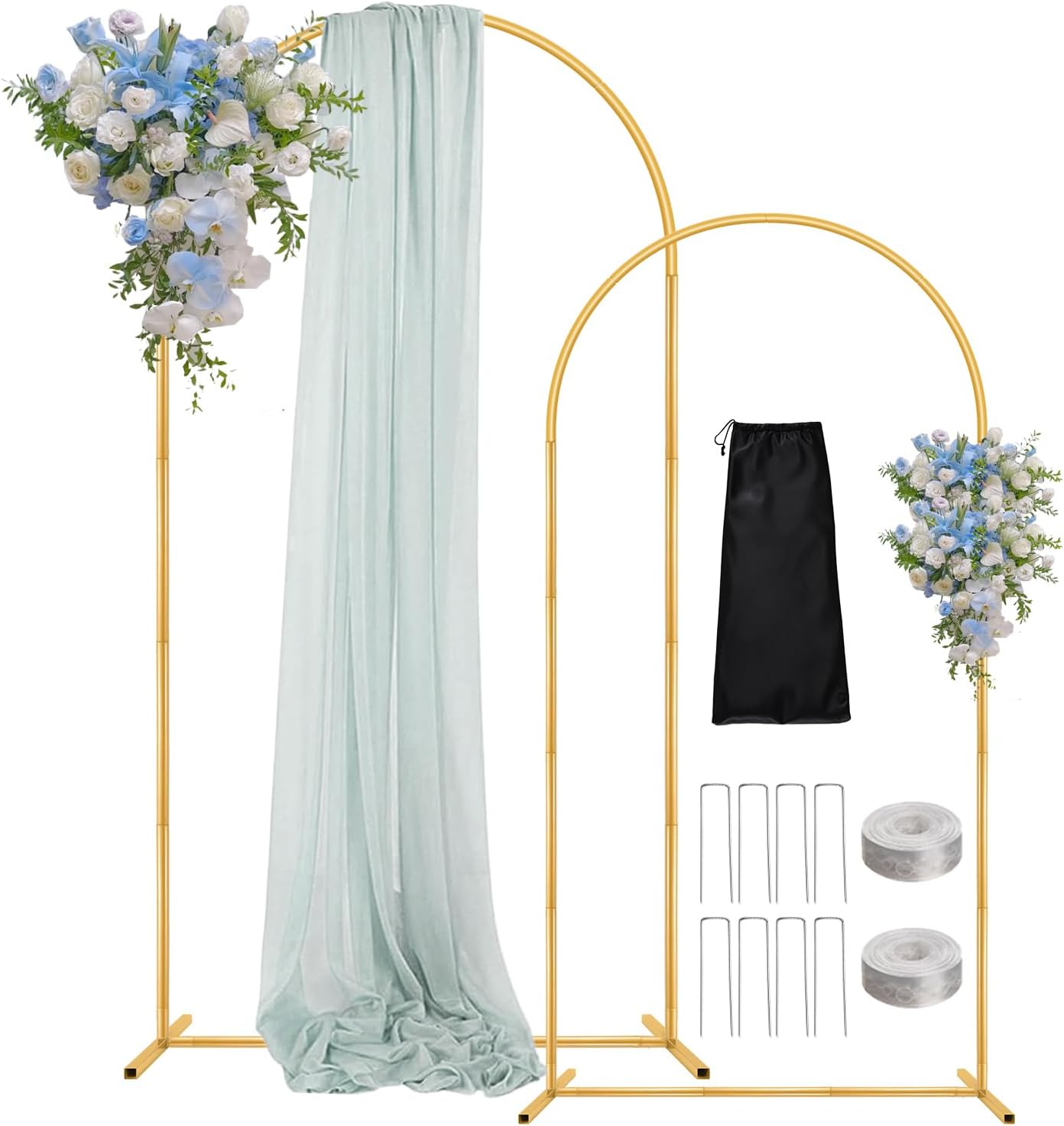 Wedding Arch Backdrop Stand, 6FT, 5FT, 4FT Set of 3 Metal Gold Balloon Arch kit Stand for Ceremony Baby Shower Birthday Bridal Party Event Background Decoration, Garden Climbing Plant Fram