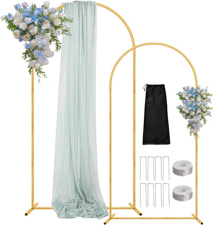 Wedding Arch Backdrop Stand, 6FT, 5FT, 4FT Set of 3 Metal Gold Balloon Arch kit Stand for Ceremony Baby Shower Birthday Bridal Party Event Background Decoration, Garden Climbing Plant Fram
