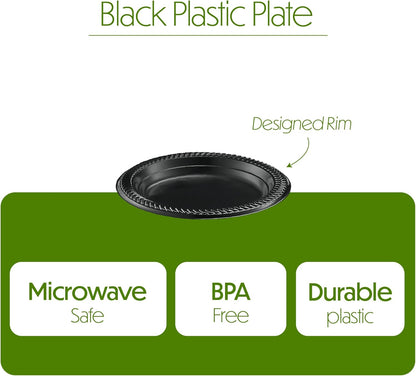 PLASTICPRO 100 PCS Black Plastic Bowls Light Weight 12 oz Plastic Soup Bowls Black Salad Plates Disposable for Party and Wedding