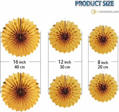 Navy Blue and Yellow Round Party Hanging Paper Fans Decorations Set, Pack of 6