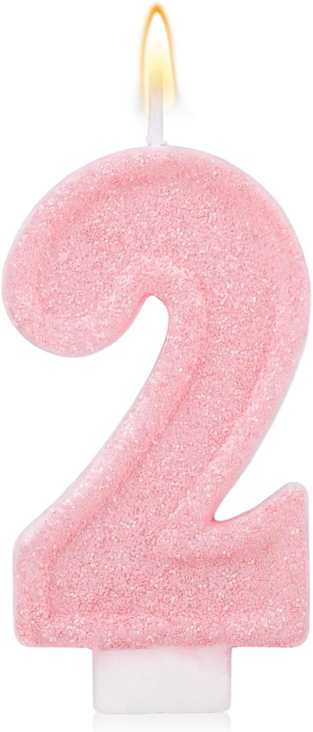 Pink Number One Birthday Candles, Romantic Cake Glitter Pink Number 1st Candles Anniversary Cake First Topper Decoration Cute Birthday Party Supplies for Wedding Anniversary Celebration Supplies (1)