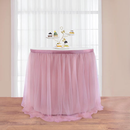 72inch Champagne Gold Tulle Table Skirts for Rectangle Round Tables, Gold Grim Ruffle Tulle Tutu Cloth Table Skirt 6ft for Wedding Birthday Party Cake Dessert Decor(No Top Cover)