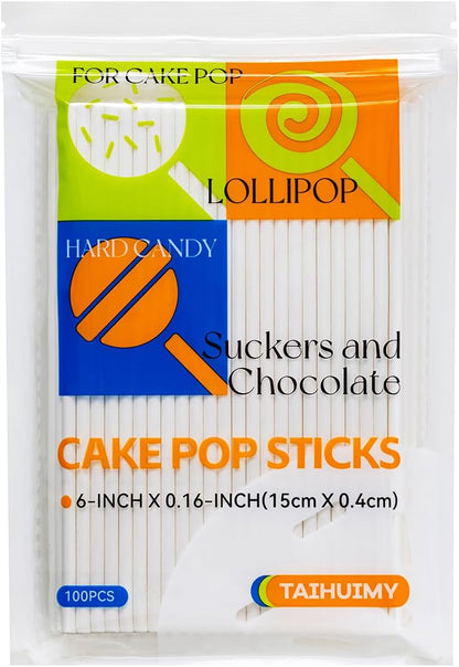200 Count 6 INCH White Paper Lollipop and Cake Pop Sticks,Sucker Sticks for Cookies,Rainbow Candy,Chocolate,Cake Topper(Dia 4mm)