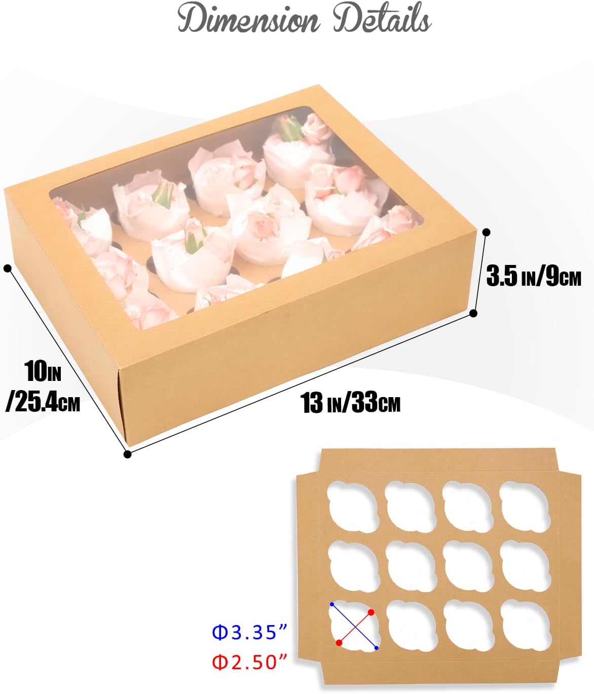 qiqee Auto-pop Up Cupcake Boxes with Window White 40PCS 12 Count Cupcake Box 13"x10"x3.5" Cupcakes Carrier, 12 Cupcake Containers with 2 rolls of pink ribbons