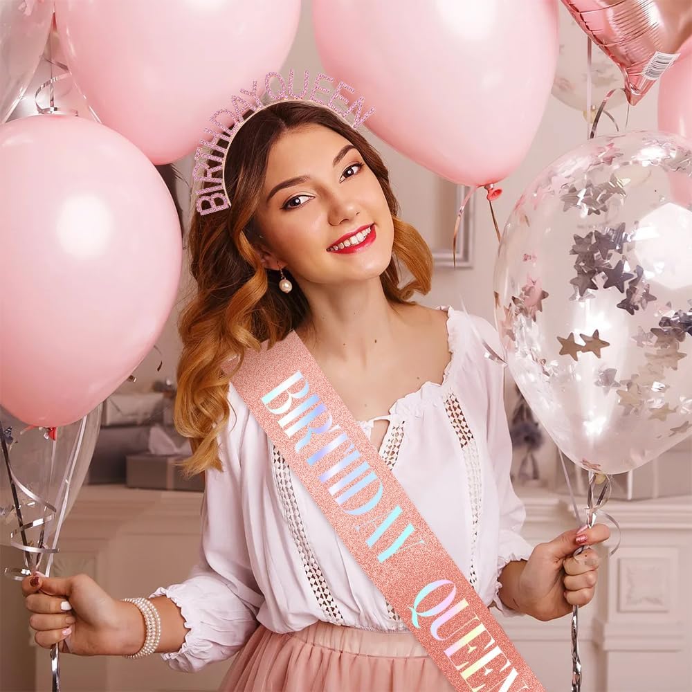 Birthday Sash & Crown for Women - Tiara Headband, Girls' Decorations Accessories
