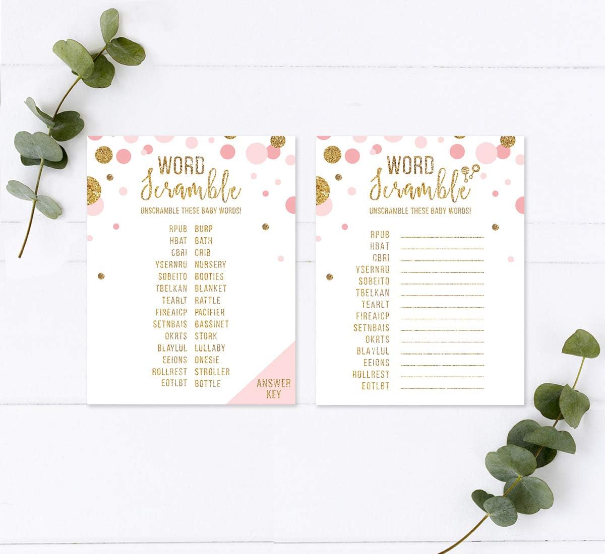 Andaz Press Blush Pink Gold Glitter Girl Baby Shower, Printable Table Tent Place Cards, 20-Pack, Seat Placement Cards Blank Place Cards For Table Settings Name Cards for Wedding, Graduation Food Cards - Colors B