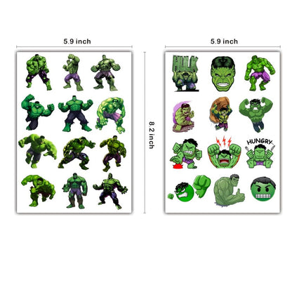 8 Sheets Green Hero Temporary Tattoos for Kids, Green Hero Birthday Party Decorations Party Favors for Kids Party Supplies
