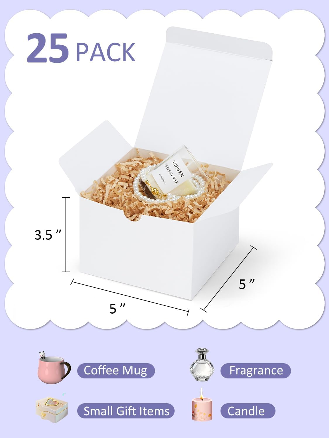 Eupako Gift Boxes 4x4x4 50 Pack White Kraft Paper Box with Lids Party Favor Boxes for Bridesmaids Proposal, Crafting, Cupcake, Wedding, Christmas
