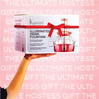 Kusini Drink Fountain for Parties - 1.5 Gal, 3 Tier Punch Bowl Drink Tower, LED Base, 4 Reusable Cups - Drink Dispenser Machine for, Juice, Punch, Pani Puri Fountain for Party Hosting Supplies