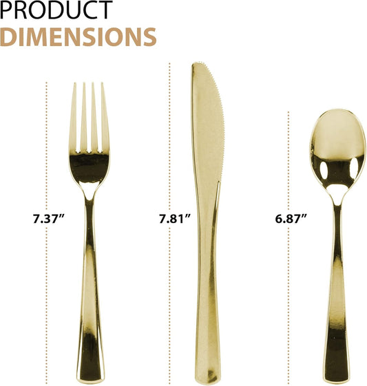 Plastic Cutlery Silverware Extra Heavyweight Disposable Flatware, Full Size Cutlery Combo, Polished Silver, 80 Forks, 40 Spoons, 40 Knifes, Value Pack 160 Count