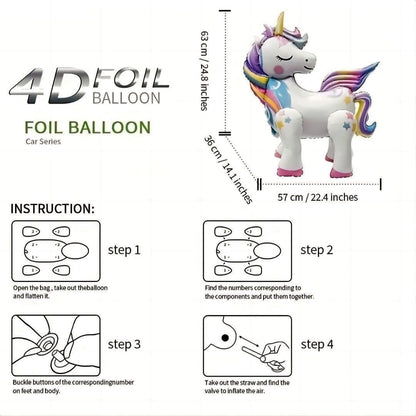 5 Pcs Self Standing Unicorn Balloons - 3D Rainbow and Star Foil Balloons for Birthday Party Decorations and Supplies