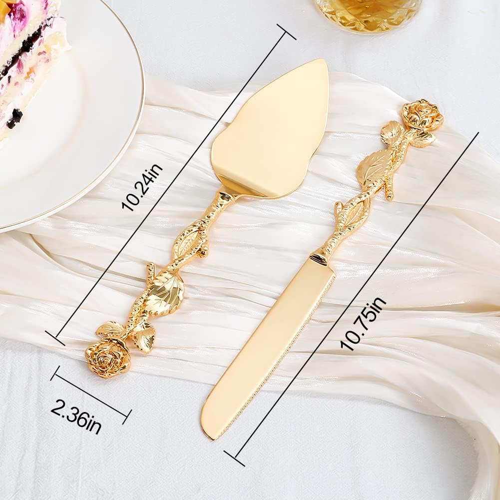 Cake Cutting Set for Wedding, Personalized Gold Cake Knife and Server Set, Custom Cake Serving Set, Engraved Pastry Pie Server Cake Pizza Cutter, Birthday Bridal Gift (F-Classic)