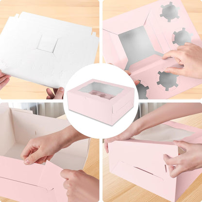 10 Packs Bento Cake and Cupcake Box 3 Holes Fit 2 Cupcakes and 1 Mini Cake Box with Clear Window and Stickers for Cake Cupcake Cookie or Easter and Mother’Day. (1+2/10pcs)