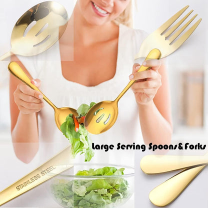 11 PCS Serving Utensils, Large Stainless Steel Spoons Forks Tongs, Pie Server, Great for Hostess Buffet Catering Banquet Party, Silver