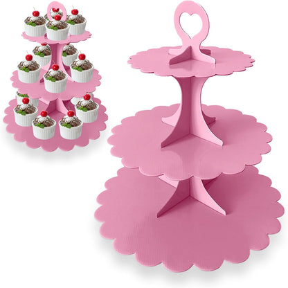 White Cupcake Stand Tower, 3-Tier Cardboard Dessert Display with Heart Handle,Perfect for Birthday Baby Shower Wedding Tea Party Graduation, Easy 60-Second Assembly, Holds 12+Cupcakes (1-Pack)