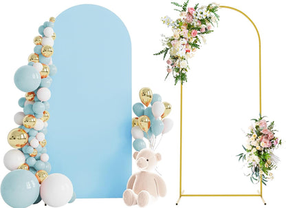 Wokceer 7.2 FT Wedding Arch Backdrop Stand and White Arch Cover, Metal Arch Stand with Arch Stand Cover for Birthday Party Wedding Ceremony Bridal Baby Shower Event Decor