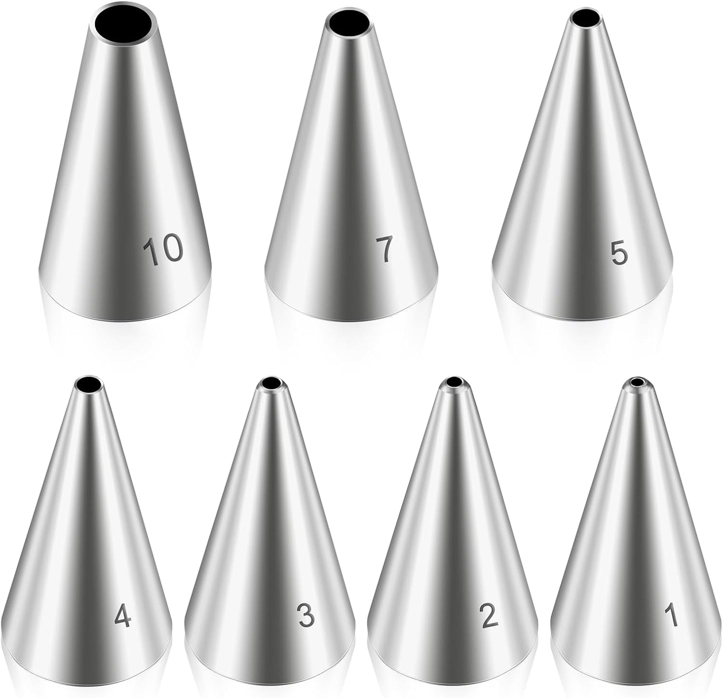 Dimeho 7 Pcs Round Hole Piping Tips Set Stainless Steel Cupcake Frosting Nozzles Cake Decorating Tool Russian Pastry Icing Dispensers Supplies for Baking Cookies Puff Doughnut Cream Bag Filler