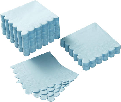100 Pack Cocktail Napkin 2-Ply Scalloped Edged Dessert Napkins Folded 5 x 5 Inches Disposable Napkins for Dinner Wedding Birthday Party Bridal Anniversary Reception Event (Pink)