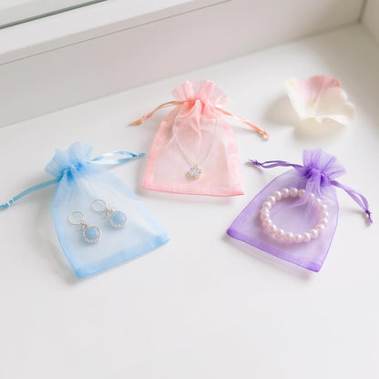 joycraft 50Pcs Organza Bags, 2x3 inch Gift Favor Bags, White Wedding Favor Bags, Jewelry Pouches with Drawstring, Mesh Bags Drawstring for Jewelry, Festival, Makeup, Candy, Desserts