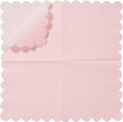 100 Pack Cocktail Napkin 2-Ply Scalloped Edged Dessert Napkins Folded 5 x 5 Inches Disposable Napkins for Dinner Wedding Birthday Party Bridal Anniversary Reception Event (Pink)