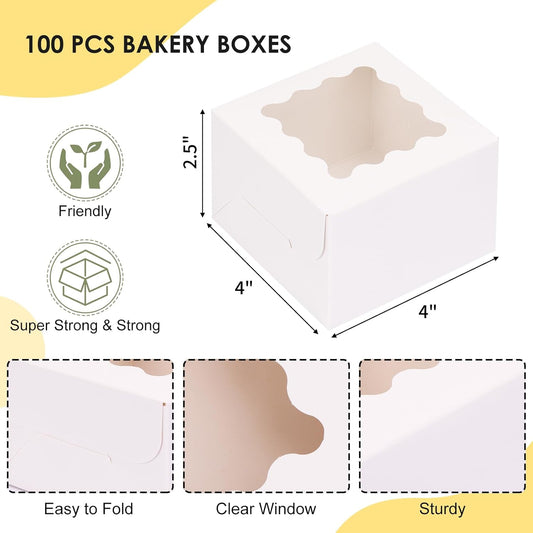 TOMNK 60pcs Cookie Boxes, 8x8x2.5 Inches Bakery Boxes with 2 Style Windows for Chocolate Strawberries, Pie, Pastry, Dessert, Cake, Birthday Party, Mother's Day, Weddings