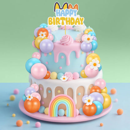 38 Pcs Rainbow Cake Topper with Daisy Balls Cake Topper, Pastel Cupcake Toppers Cake Decorations for Birthday Wedding Party Supplies