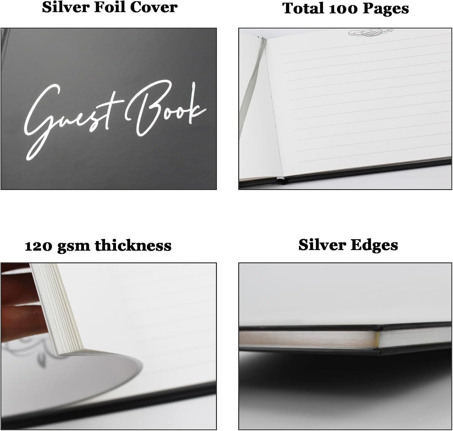 Amonk Premium Black Guest Book for Graduation Party, Weddings, Baby Showers & Special Events - Hardcover Sign in Funeral Memory Book with 100 Lined/Blank Pages & Gold Gilded Edges (9"x7")