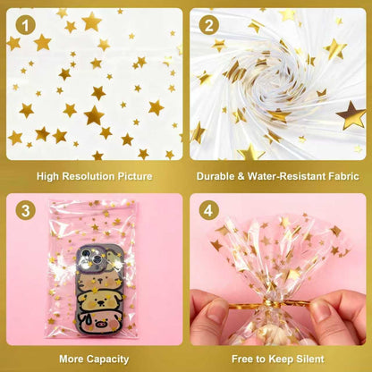 5x7 Inch Iridescent Cellophane Treat Bags with Twist Ties, Treat Bags for Candy Cookie Goodie Chocolates, And Popcorn