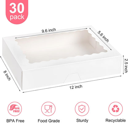 Kucoele 20 PCS Bakery Boxes with Window, 12 x 8 x 2.5 Inches Pastry Boxes Auto-Popup Treat Boxes for Chocolate Covered Strawberries, Cookies, Muffins, Donuts, Breakable Hearts