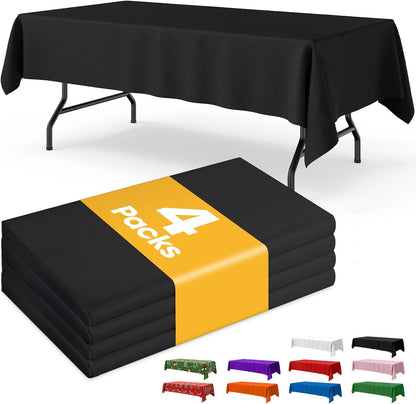 Niuara White Plastic Table Cloth - 4 Pack 54" × 108" Rectangle Disposable Tablecloths for 6FT Tables, Table Cover for Party, Holiday & Gathering Use