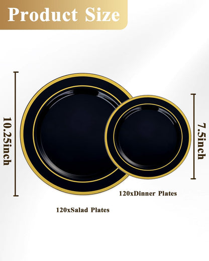 Goodluck 200PCS Gold Plastic Plates, Heavy Duty Disposable Gold Plates with 100 10.25 inch Dinner Plates and 100 7.5 inch Dessert Plates for Party, Holiday, Wedding, Thanksgiving