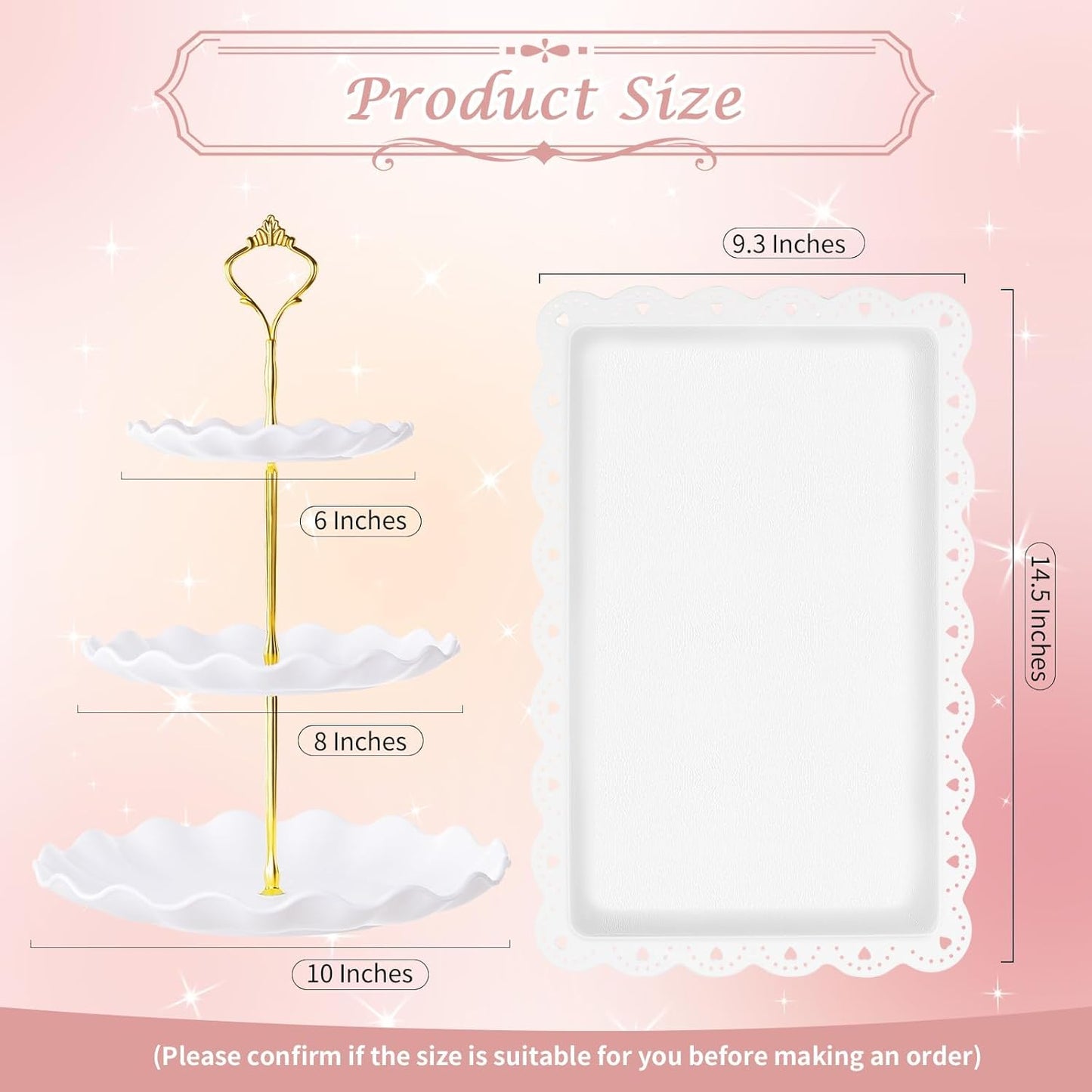 PinCute 5 Pcs Dessert Table Display Set - 2 X Cupcake Stand Holder/Cup Cake Tier Tower & 3 X Serving Tray Combo for Tea Party, Birthday, Baby Shower (Wave Square)