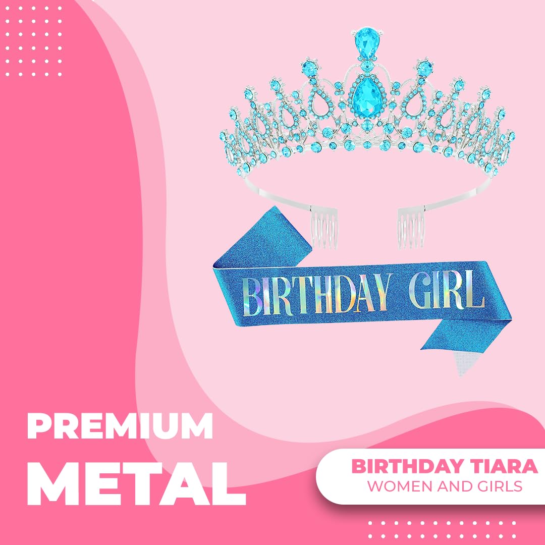Birthday Tiara Crown with Sash for Women, Headband Hair Accessories for Wedding Party Costume