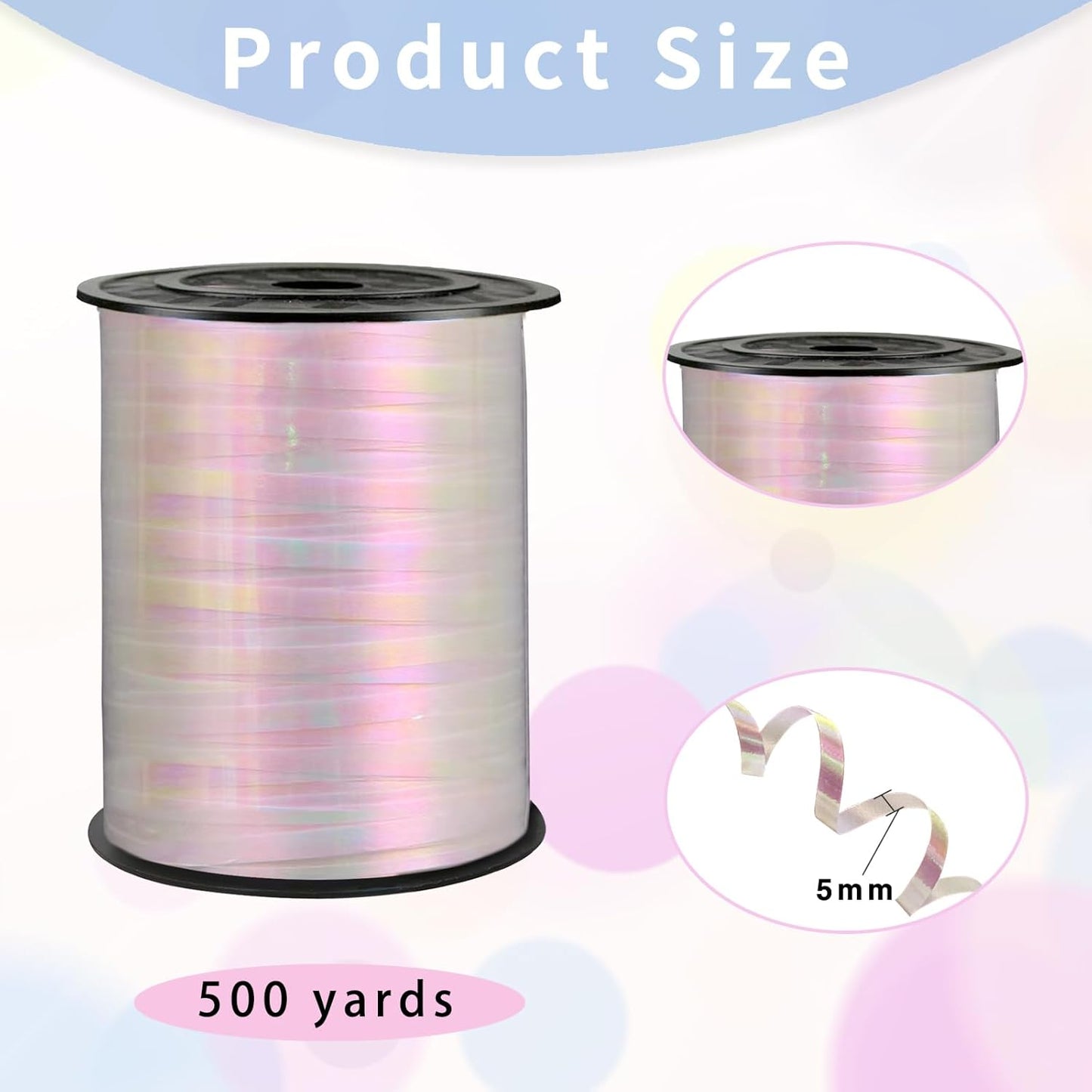 Rainbow Curling Ribbon, 500 Yard Metallic Shiny Curling Ribbon, 1/5" for Presents, Balloons, Parties & Festivals