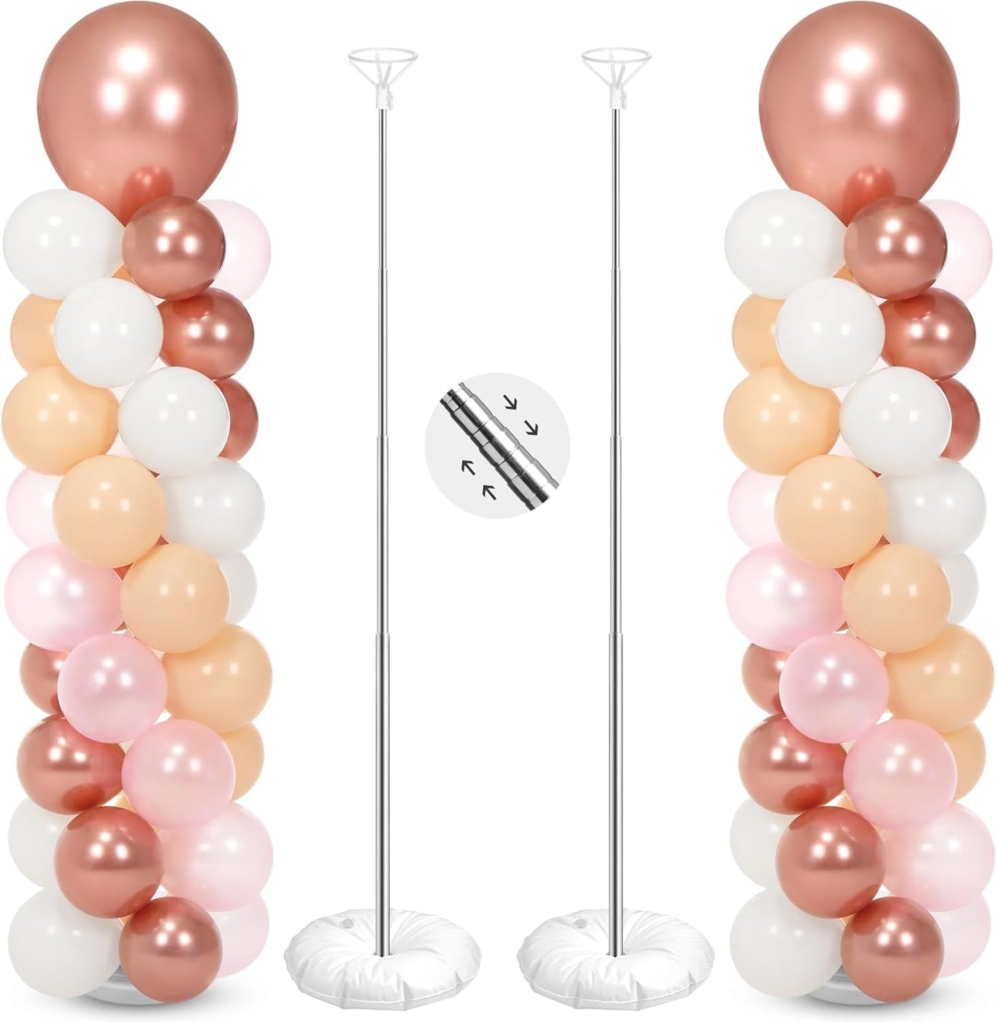 Jenaai 2 Sets 163 Pcs Pink Metallic Rose Gold Balloons Column Stand Kit Bridal Party Latex Balloons Adjustable Tower Stand for Graduation Bridal Shower Wedding Engagement Mothers Day Birthday Decor